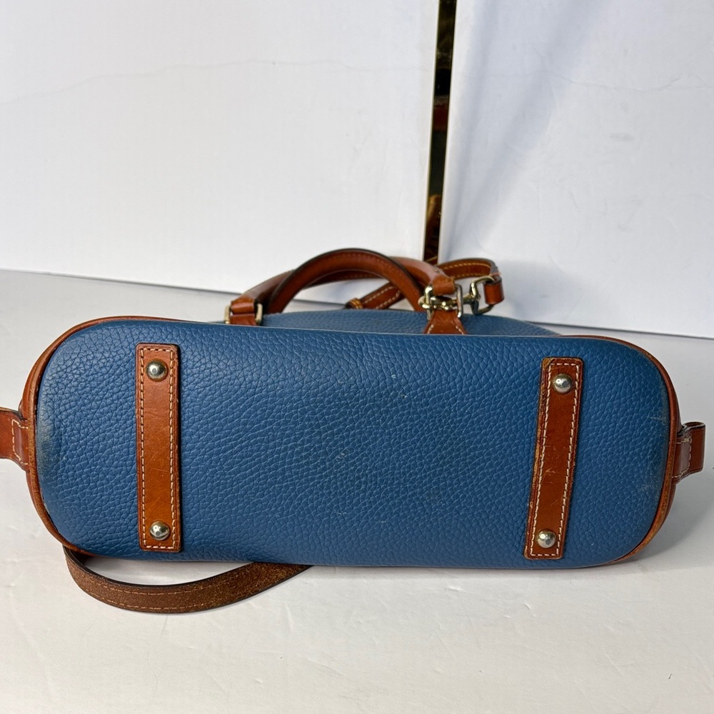 Dooney & Bourke Cerulean Blue and Tan Pebble Leather Domed Satchel - Picture 5 of 11
